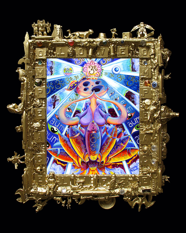 "Reign Of The Mantra" Oil On Board, 10" x 8", 16" x 14" With Assemblage Frame
