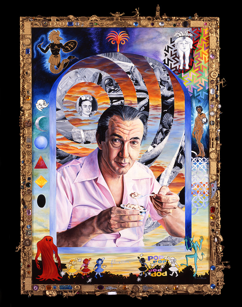 "Elbow Room, Portrait of Robert Williams" Oil On Canvas, 40" x 28", 42" x 29" With Assemblage Frame