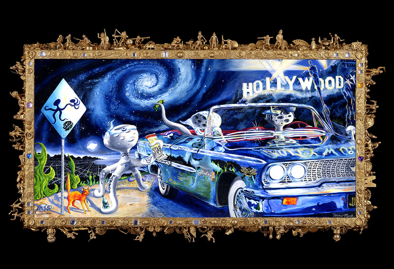 The Adventures Of Star Map Kid" Oil On Canvas, 18" x 36", 24" x 42" With Assemblage Frame